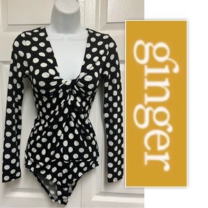GINGER Black/White Polka Dot Bodysuit